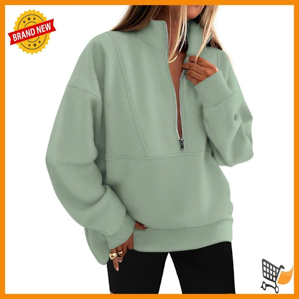 Oversized Half Zip Fleece Sweatshirt Women's Mock Neck Hoodie Winter